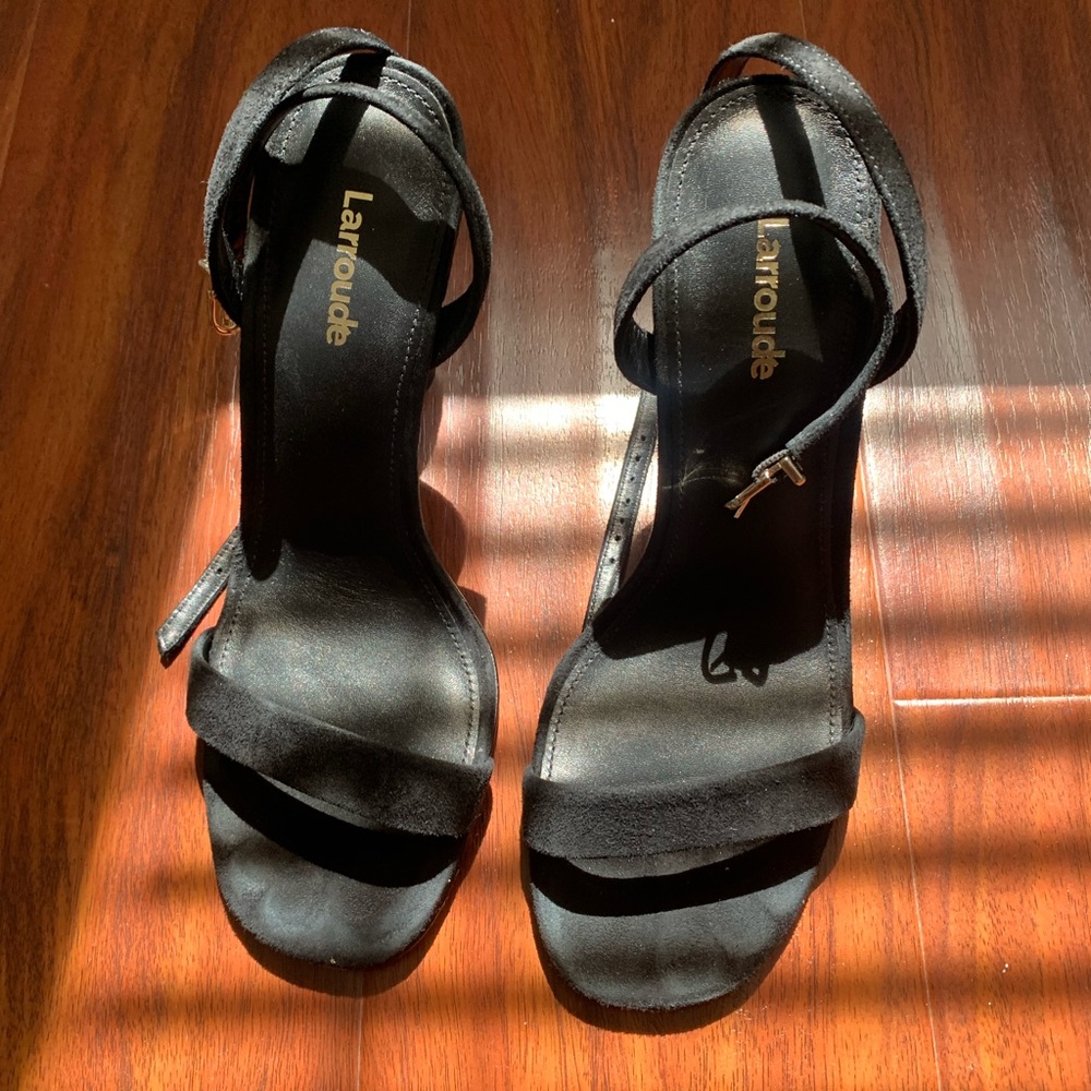 Larroude The Nyx Heels Black Suede Leather